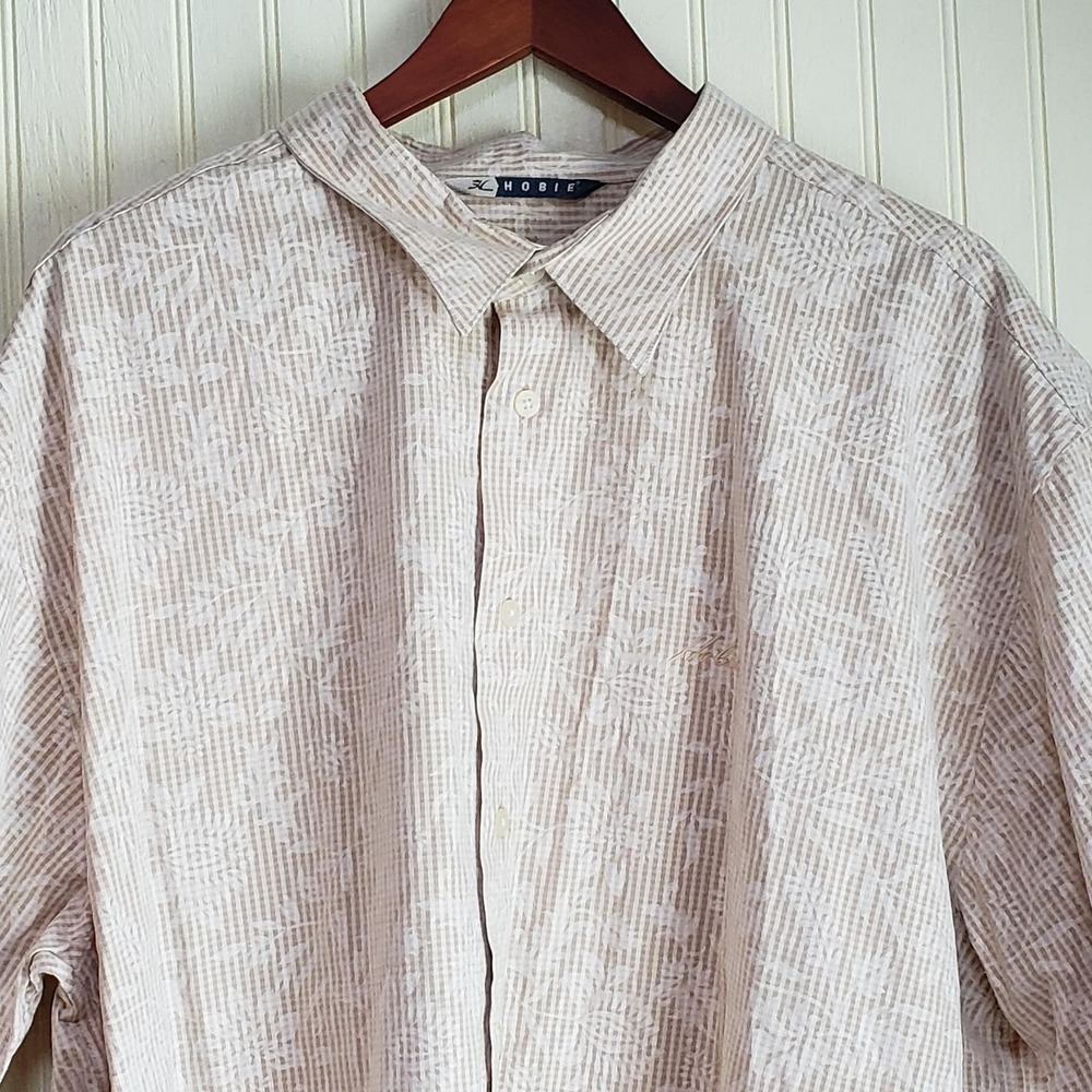 Hobie Shirt Mens 2XL Beige Floral Short Sleeve Button Up Rayon Blend Casual